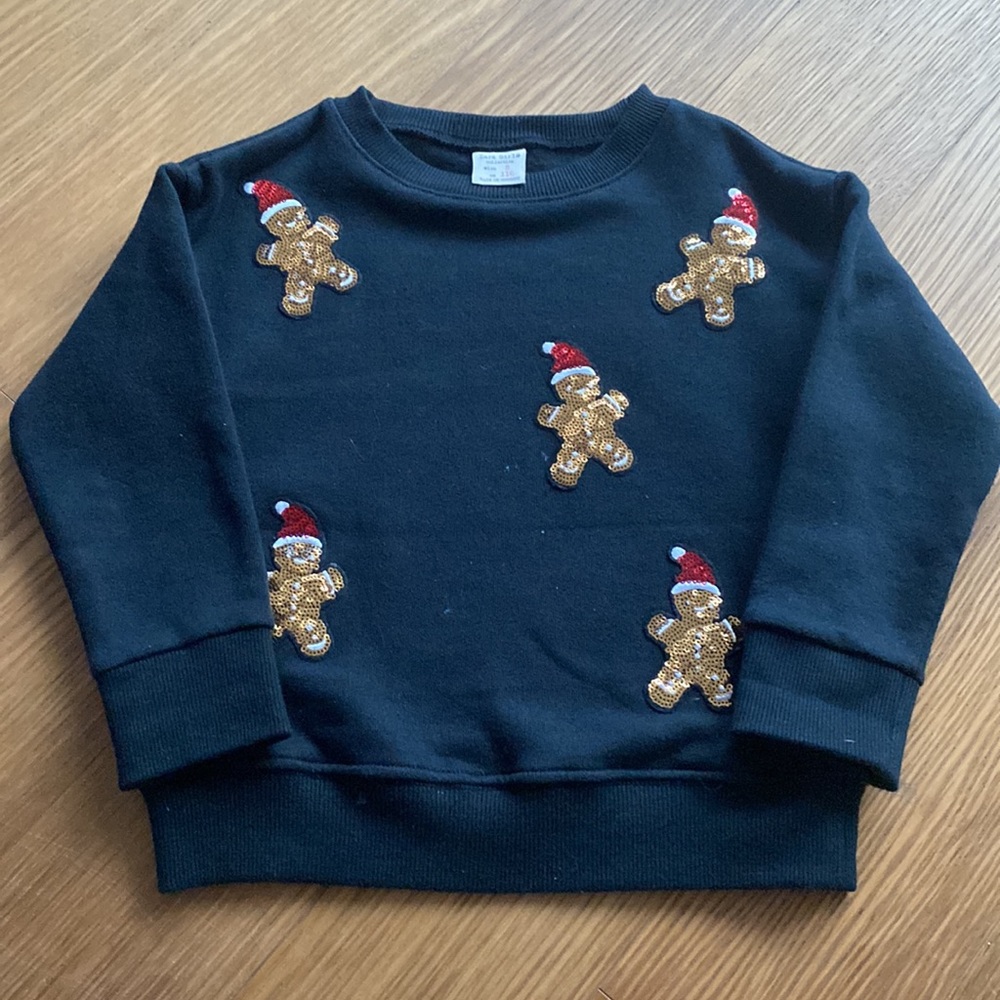 Zara Girl Black Cotton Christmas Gold Snowman Top Sweatshirt Cardigan Size 5 110